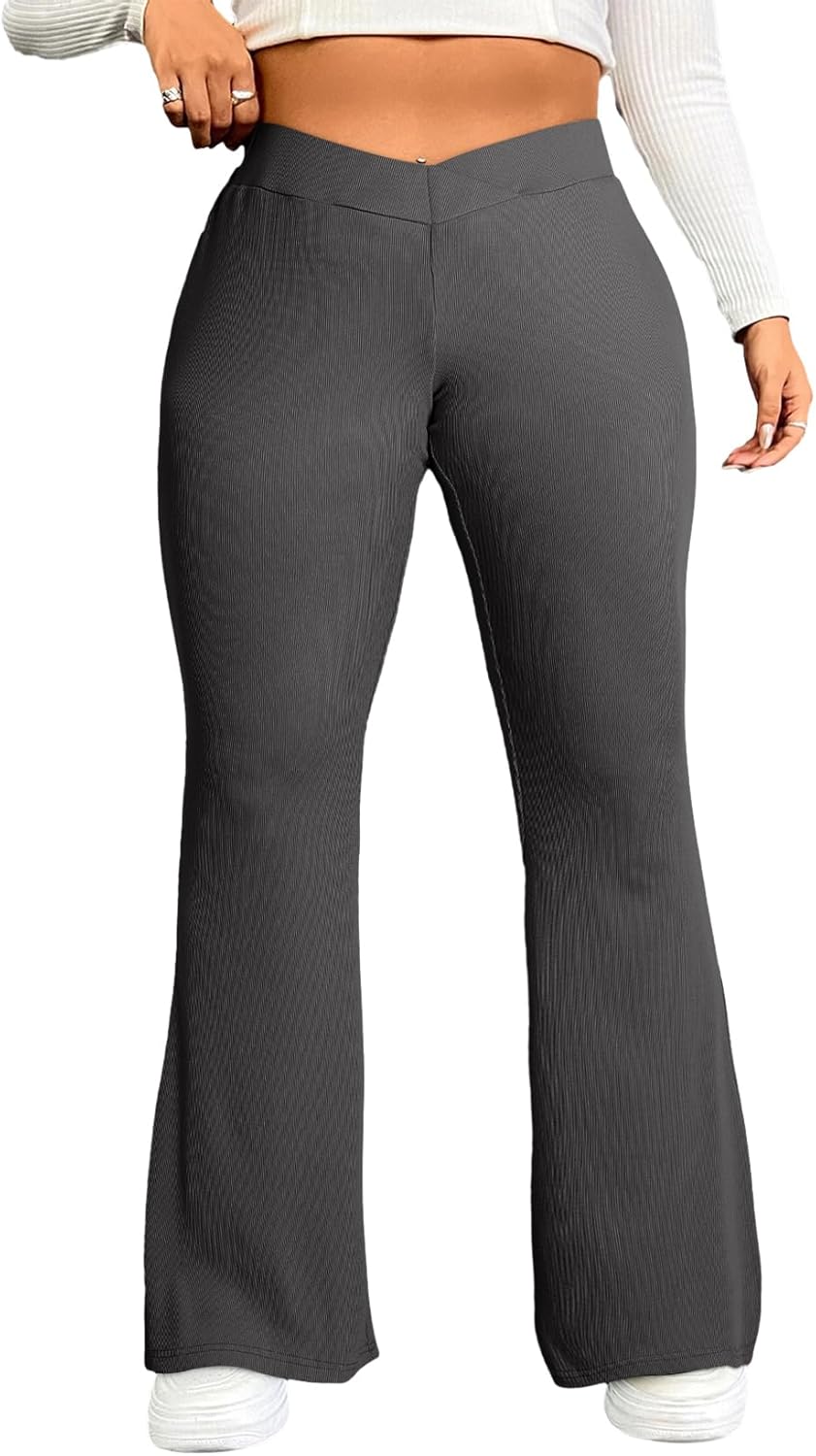 Eytino Plus Size Leggings for Women Elastic High Waisted Crossover Flare Pants Lounge Trousers(1X-5X)