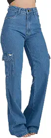 Calça Jeans HNO Jeans Wide Leg Cargo Bolso Lateral Azul