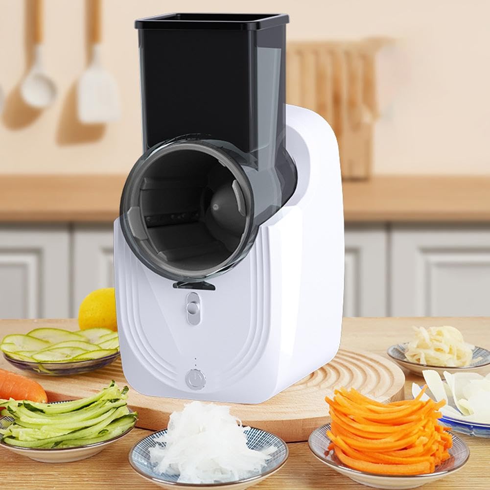 Rallador eléctrico de queso 3 en 1, cortador eléctrico de verduras y rallador, máquina de ensalada con 3 formas diferentes de cuchillas y base de succión fuerte, mini trituradora eléctrica de verduras