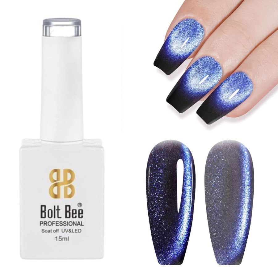 Image of Bolt bee Glitter Cat Eye Nail Gel Polish 9ml Gel Paint Soak Off UV Led | 9D Art Polish Galaxy Magnetic for Nail Designs | LED Soak Off Nail Lacquer Gel Strong Nail Art Magnet For Home Salon-(Purple)
