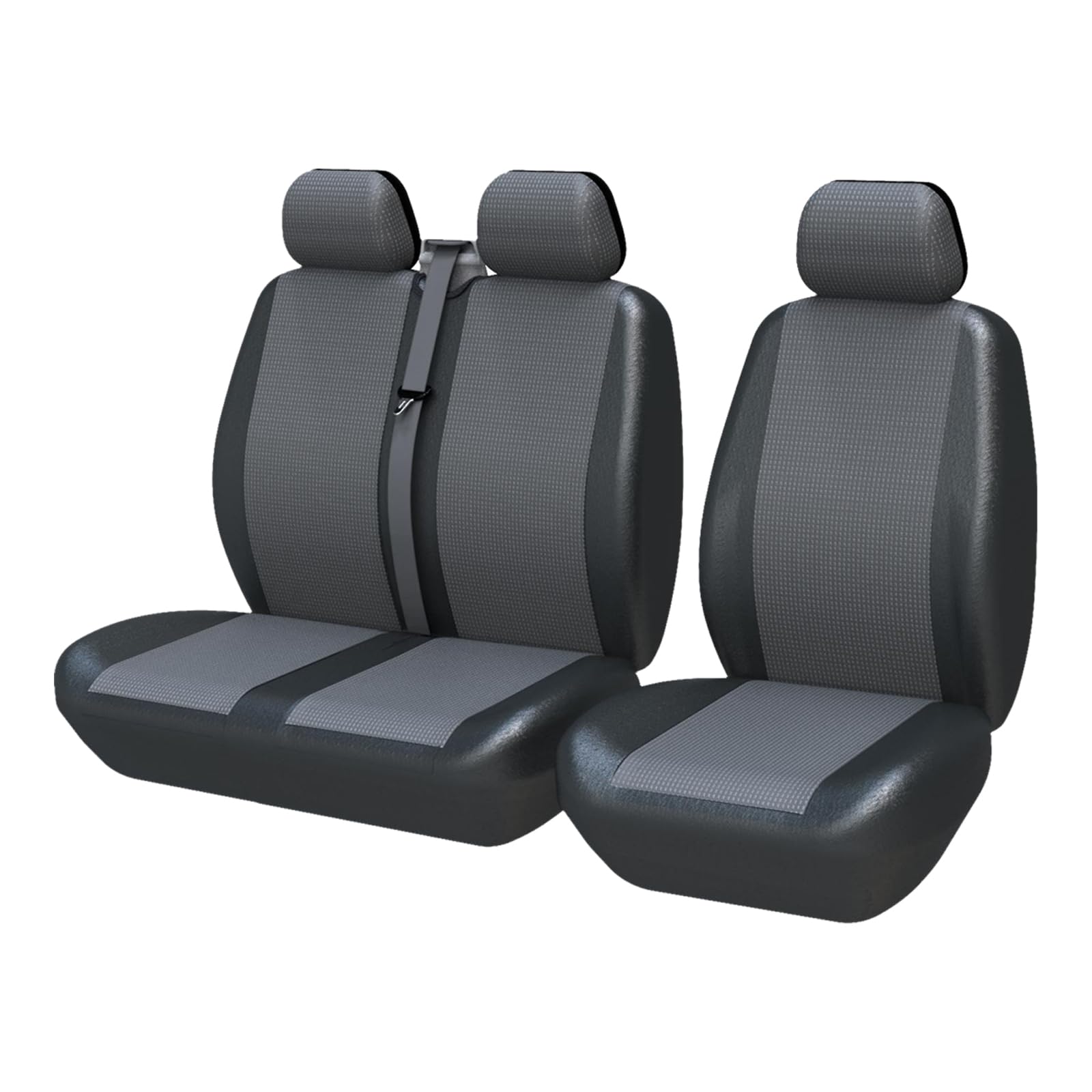 TOYOUN Juego de Fundas de Asientos para Furgonetas y Camiones de 2 + 1 plazas, Fundas Asientos Coche Universales Set,Protector Cubre Asiento Coche Accesorios de Automóvil Cuero sintético,Negro y Gris