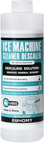 EUHOMY Limpiador de máquina de hielo, descalcificador, limpiador para máquina de hielo de 16 onzas líquidas (4 usos por botella), solución universal