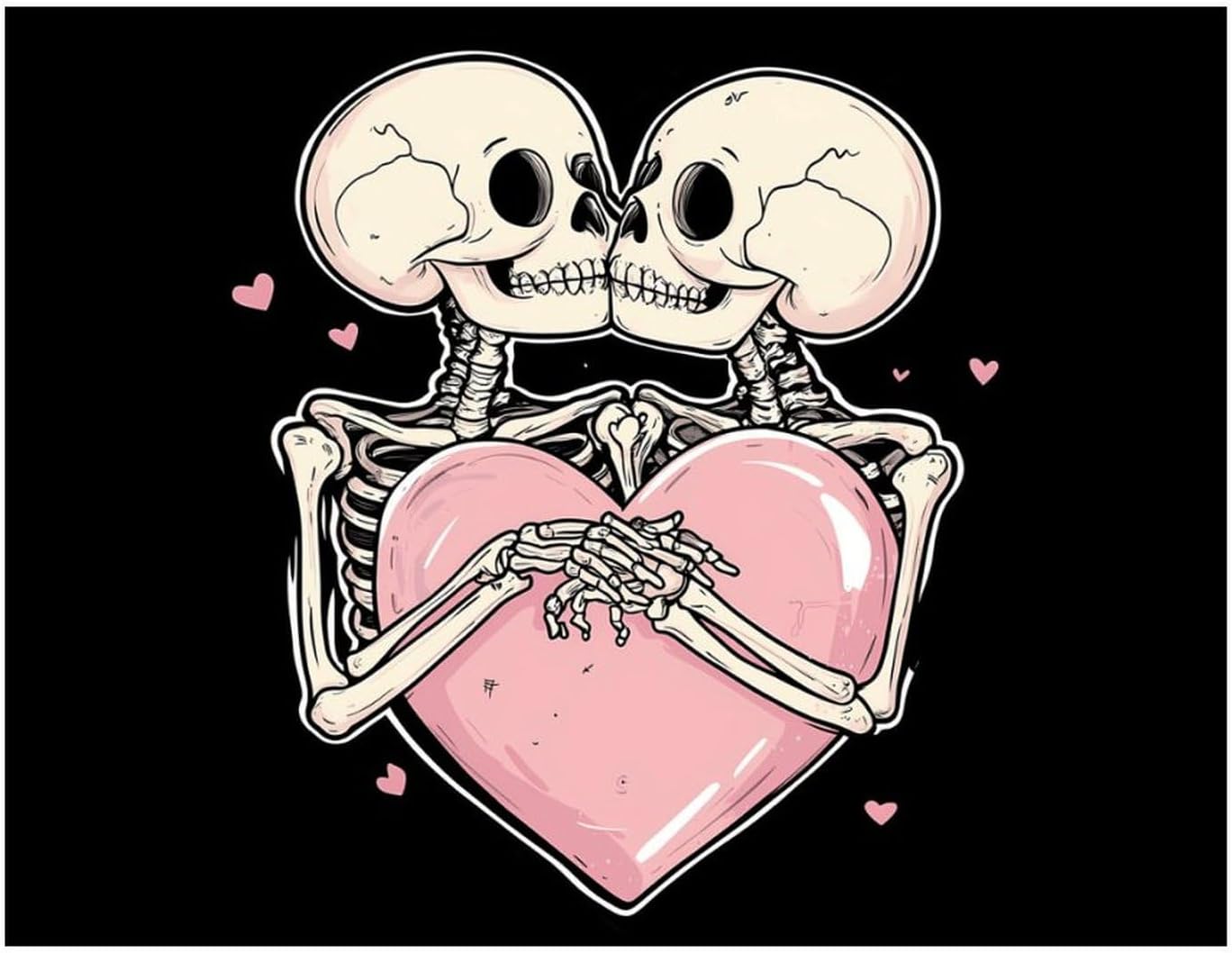 Skeleton Skulls Romance Love Printed Diamond 5D Painting Kit 16x20in DIY Full Drill Craft with Tools for Home Wall Decor Gift White Wood 50 * 40cm