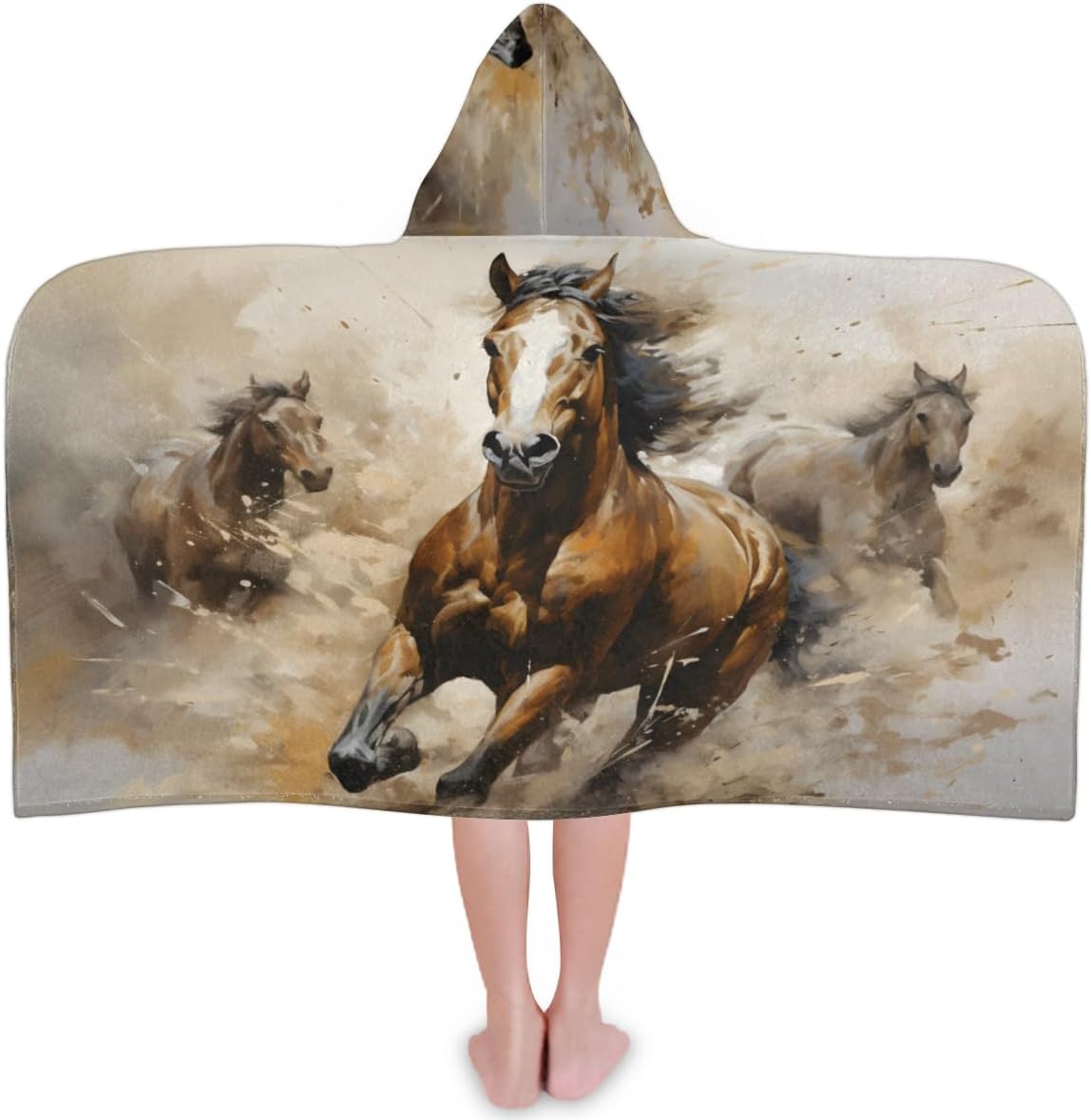 Pardick Kids Bath Towel Running Horse Beach Towel with Hood Pool Cover Up for Girls Boys Soft Absorbent Hooded Bath Towel Toddler Towels for Beach, Pool