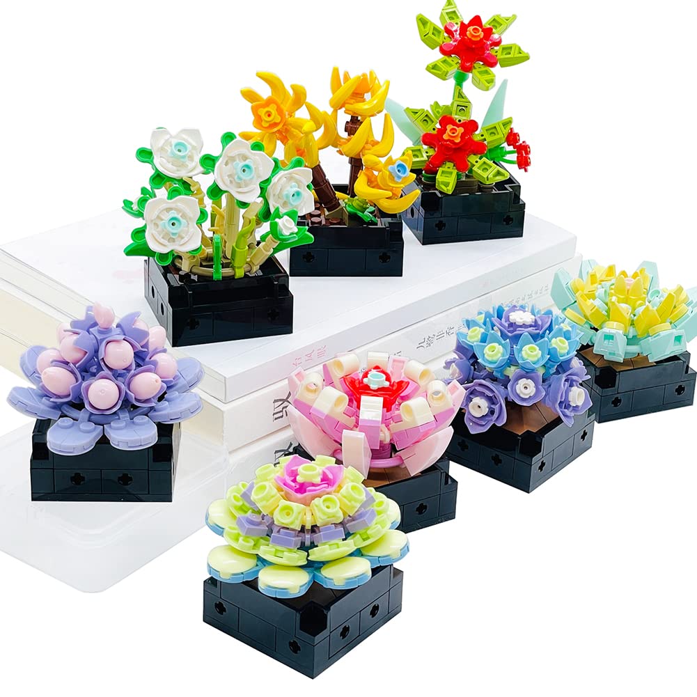 Mini Bricks Succulent Flower Plant Bonsai Collection Building Block Toy Set DIY Creative Plant Model Series Construction Toys for 6+ Years Old Boys Girls Gifts
