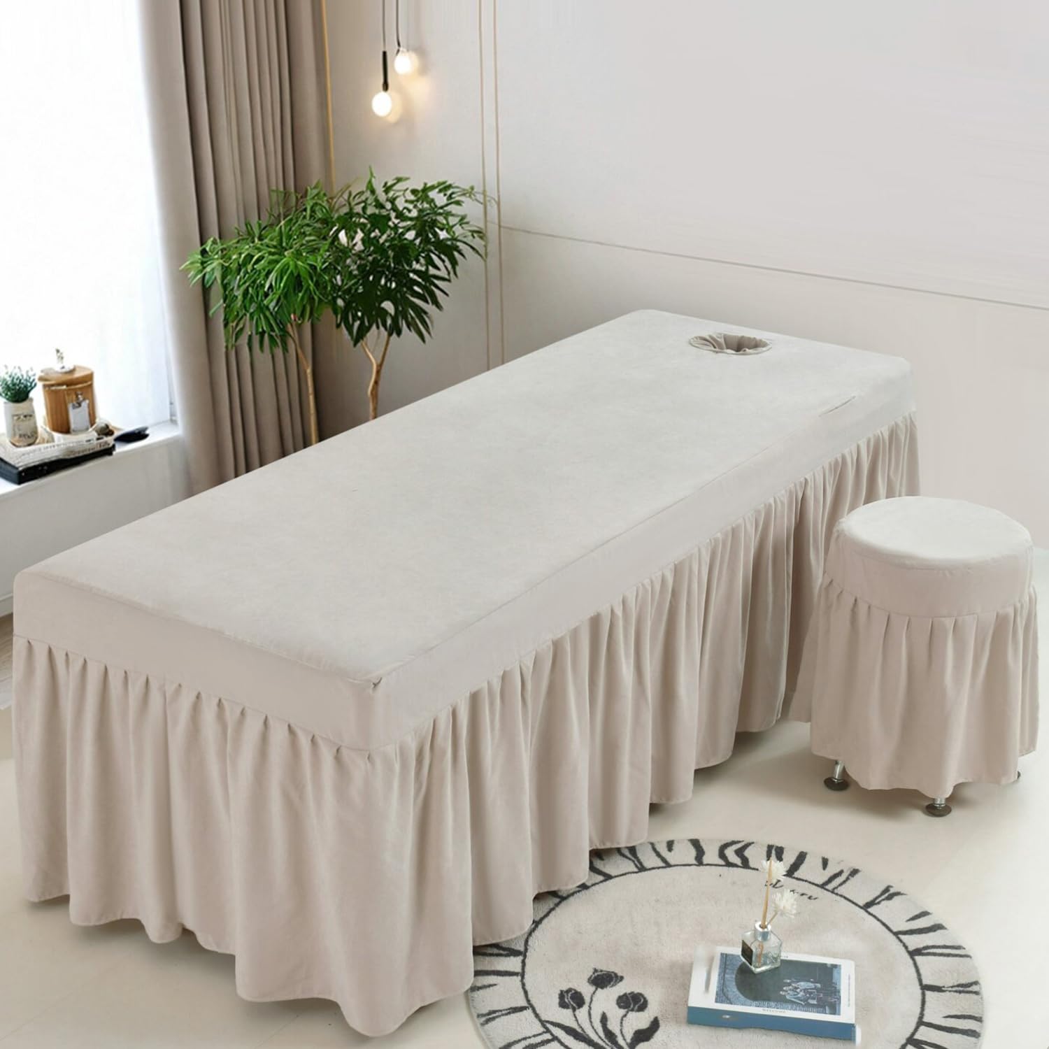 LDLCYCN Massage Bed Cover with Face Hole Spa Bed Skirt Beauty Salon Mattress Cover