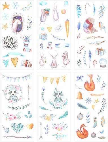 Juego de 3 (18 hojas) Kawaii Cartoon Fairy Tale World Snowflake Gift Fox Bear Bird Rabbit Cute Animal Papelería Pegatinas de Scrapbooking Art