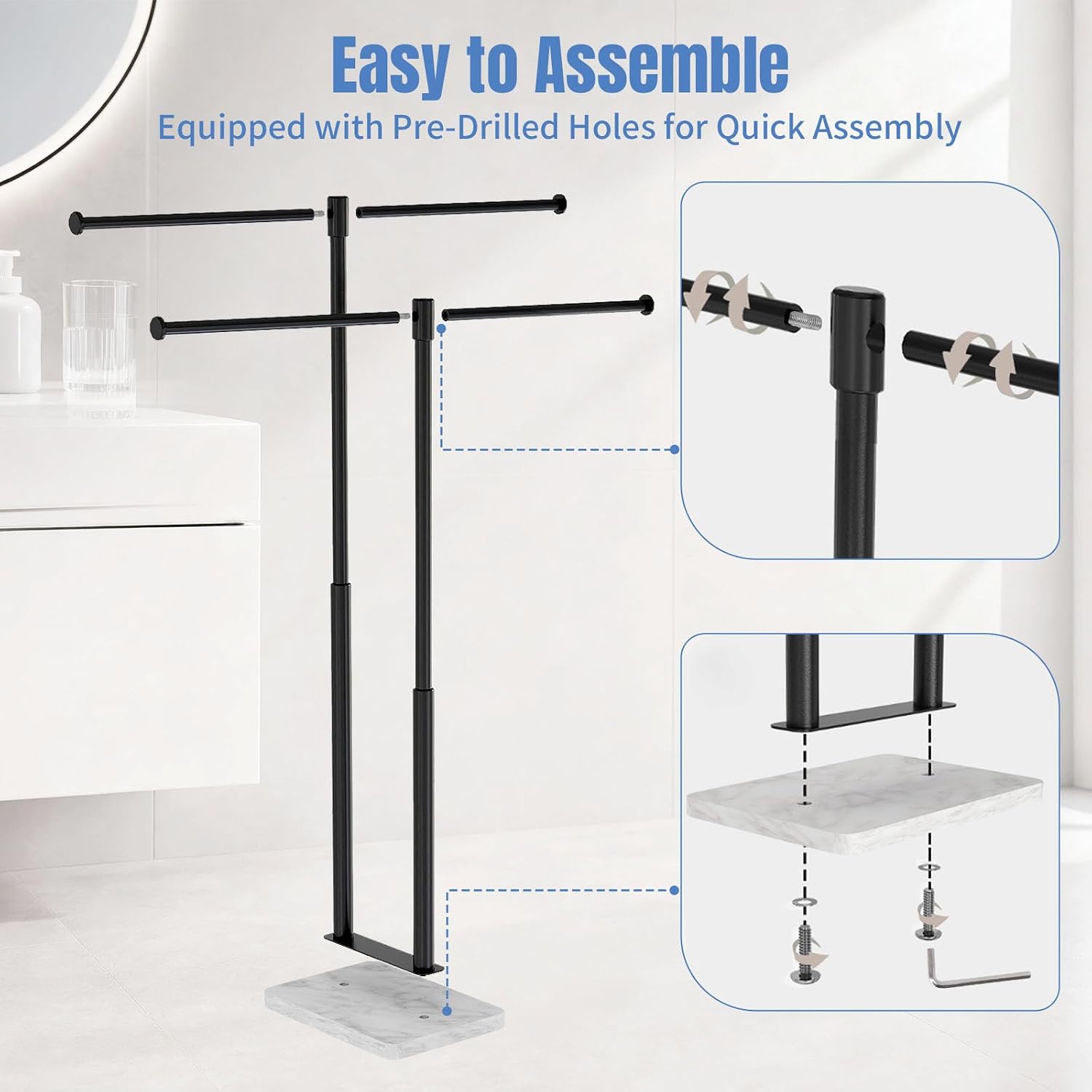 Freestanding Towel Rack for Bathroom with Heavy Marble Base