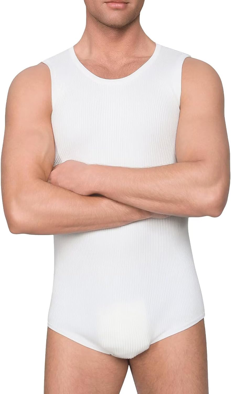 Landofgenie Mens Basic Onesie Sleeveless Crewneck Bodysuit Snap Crotch Romper - Image 2