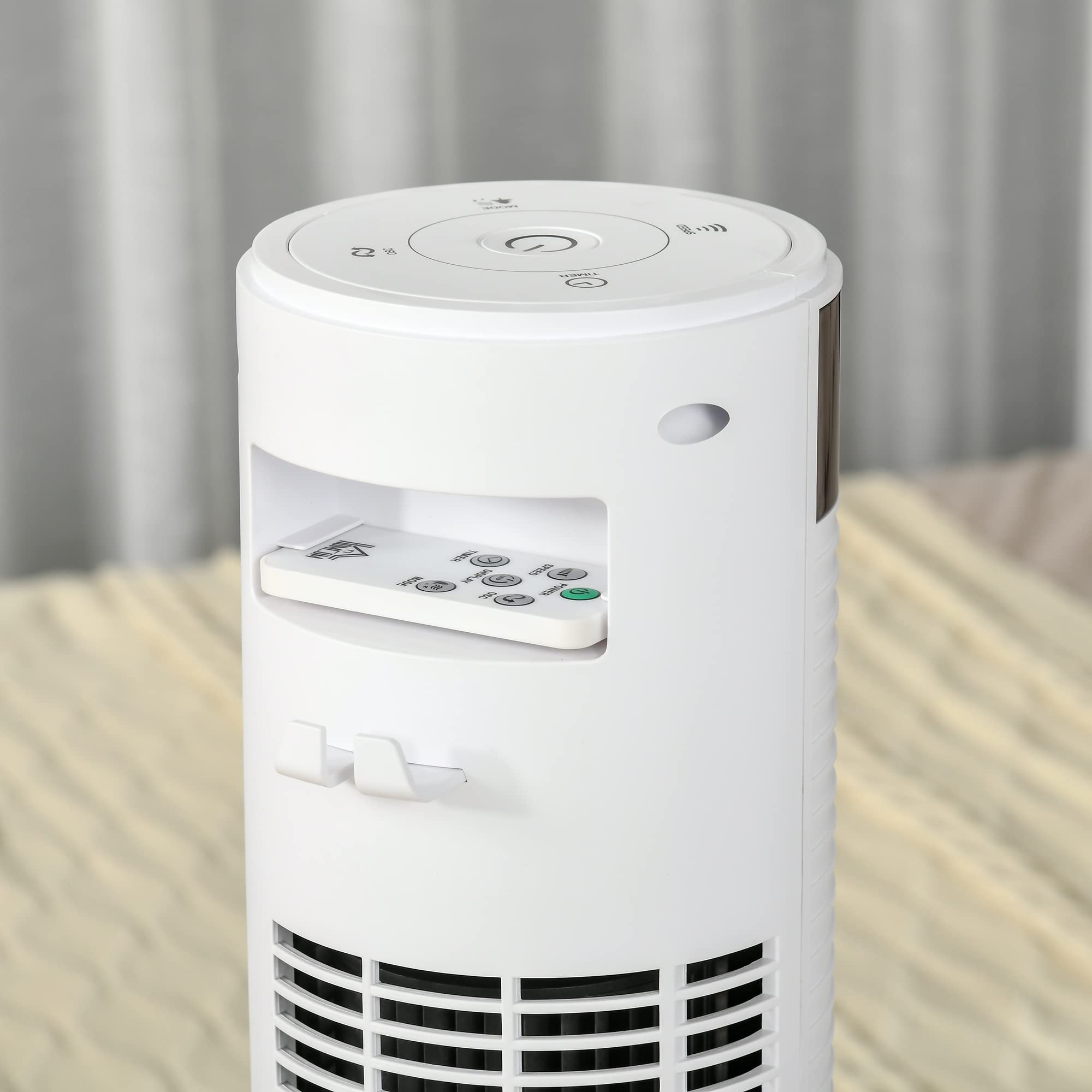 HOMCOM Ventilatore a Torre con 3 Velocità 4 Modalità, 45W, Timer 12h, Ventilatore a Colonna con Oscillazione 70°, Pannello LED e Telecomando, Bianco