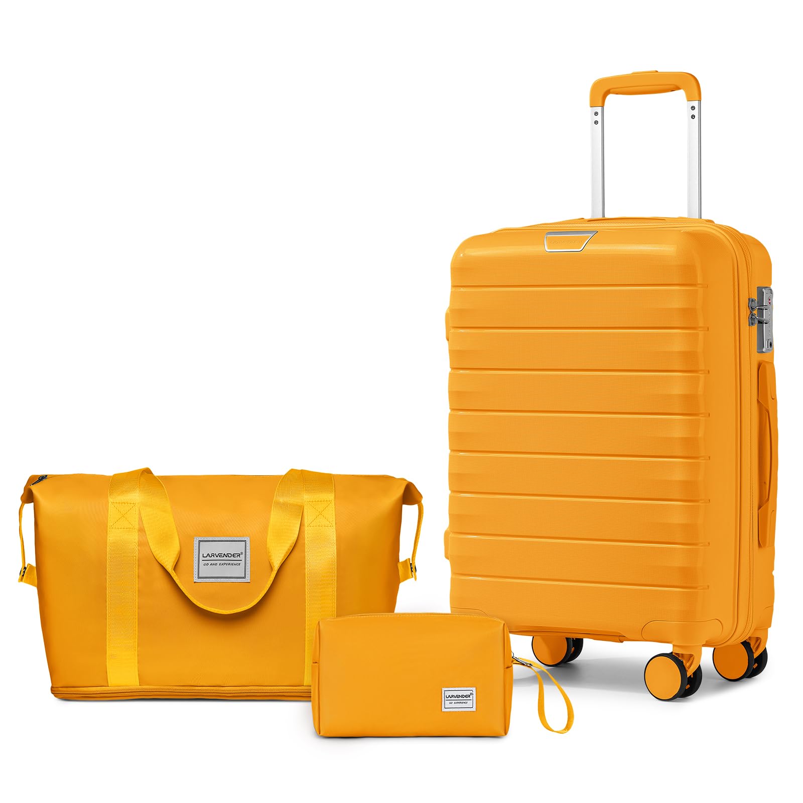LARVENDER Luggage Sets 3 Piece, Hardside PP Carry On Suitcase with 360° Spinner Wheels TSA Lock Luggage Sets for Women, Yellow