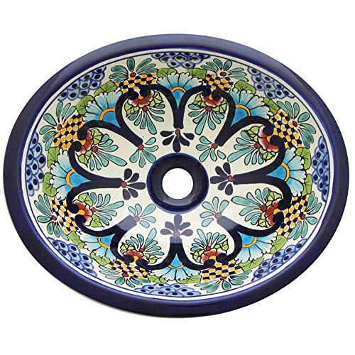 Talavera 172 - Lavabo mexicano hecho a mano de cerámica pintado a mano