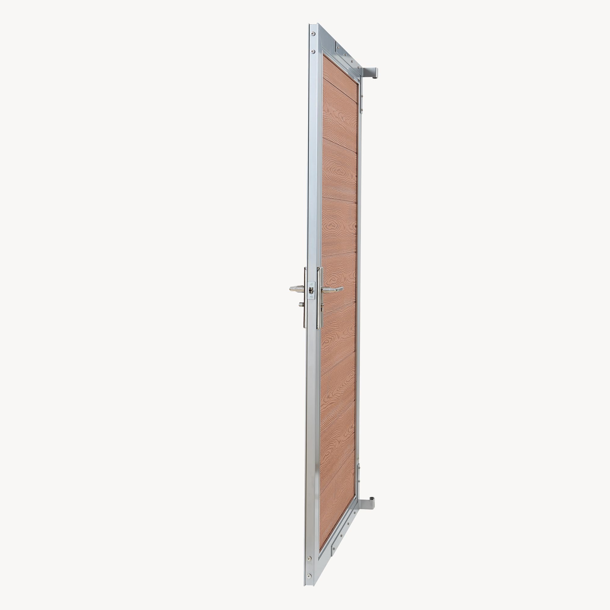NEU.HOLZ Puerta de Jardin Segovia Resistente Puerta Exterior para Valla Exterior 90 x 180 cm con Cerradura y Llaves Marco de Aluminio y Lamas de WPC - Marrón