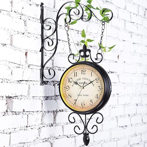 Miniatura 2 de Reloj de pared vintage de doble cara, reloj de pared de hierro de metal, silencioso, silencioso, estación central, reloj de pared, reloj de pared