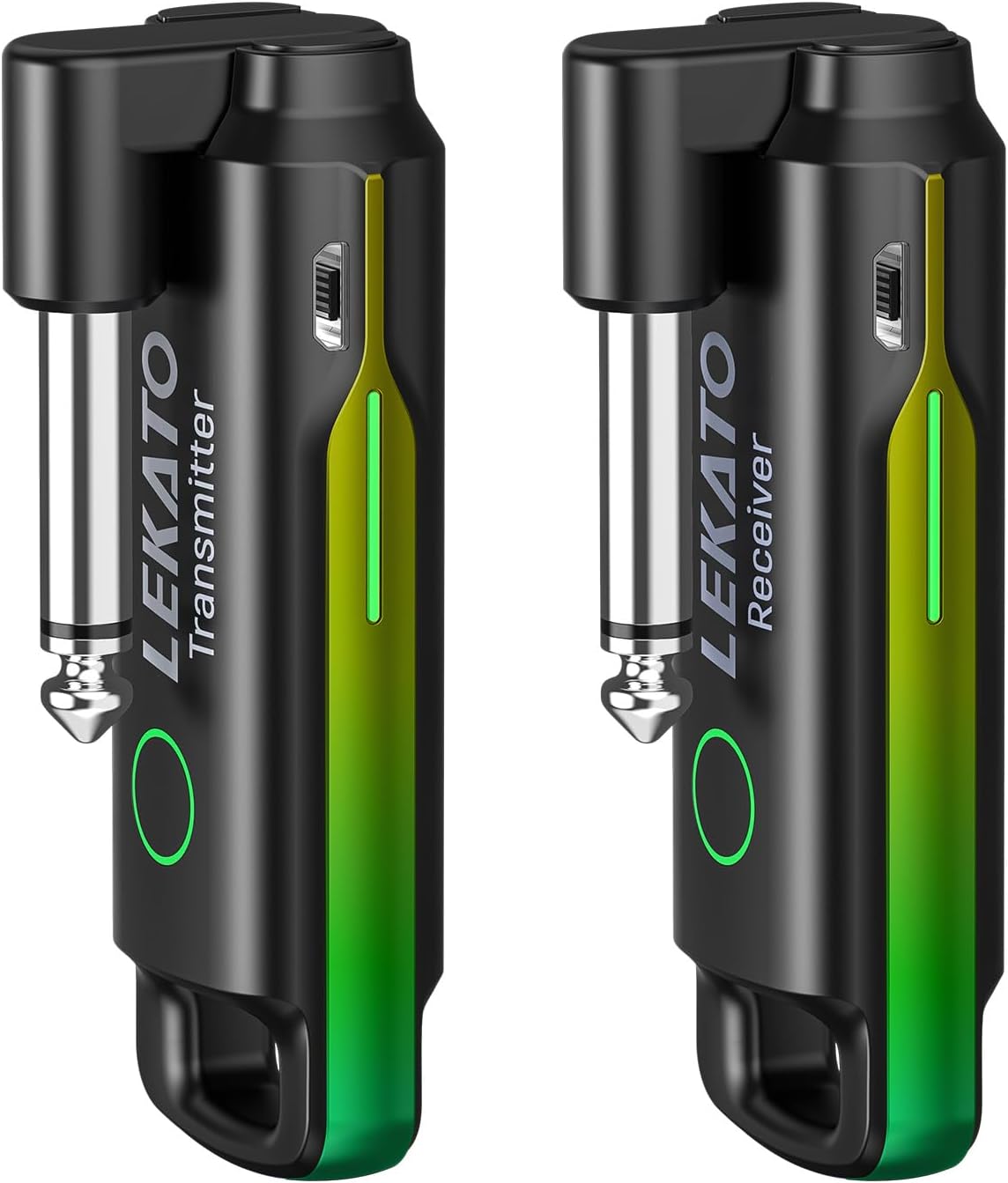 LEKATO WS-70 Guitar Wireless System with 70 Channels <3ms Low Latency Wireless Transmitter Receiver Rechargeable Digital Audio Cordless Guitar Cable Bass Lead for Electric Guitars Bass (Green)