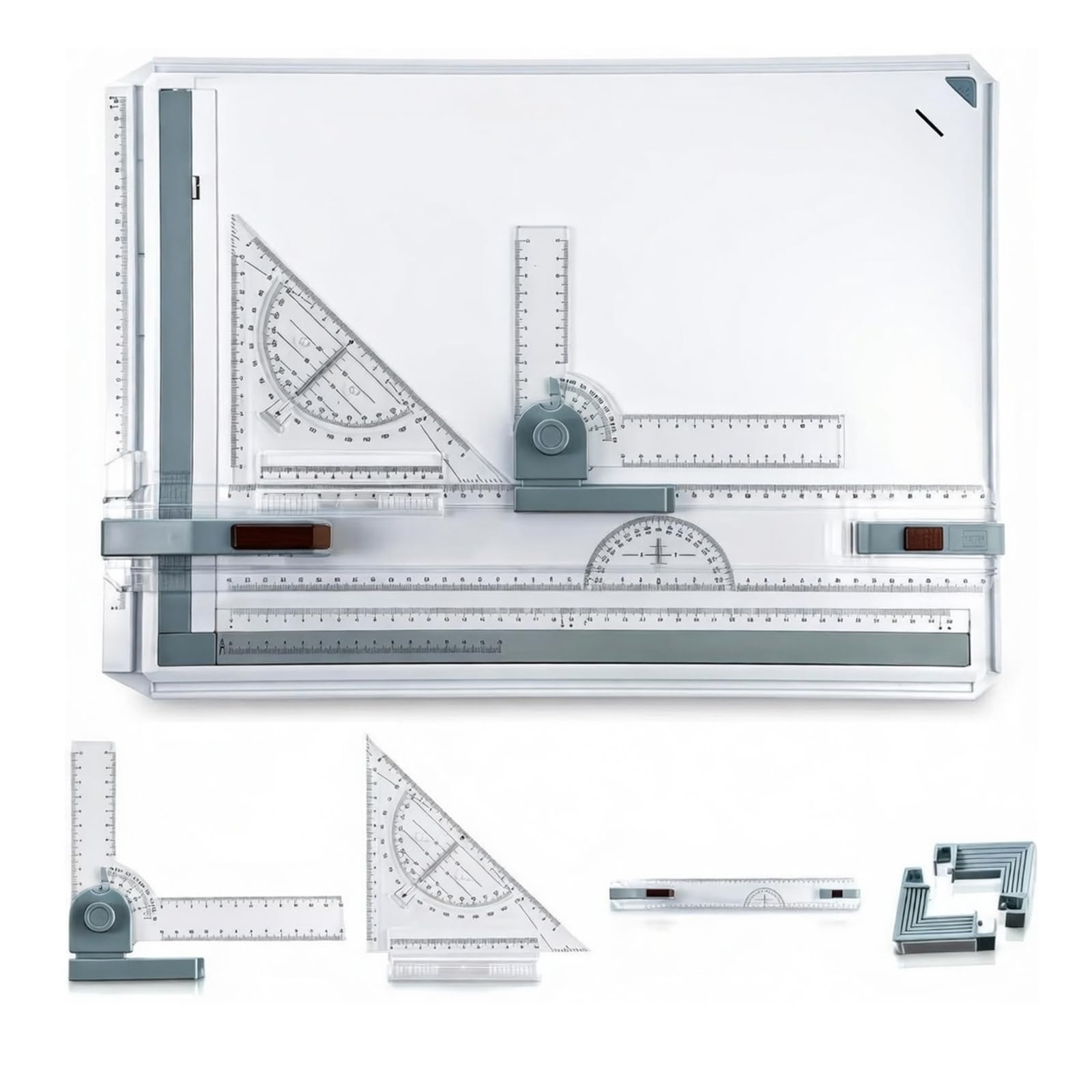 Tavolo Da Disegno DIN A3, Con Riga Parallela E Goniometro Set 6 Pezzi Multifunzione Con Morsetto Fermacarta Righello E Supporto Regolabile Per Disegno Tecnico Scuola Ufficio Architettura