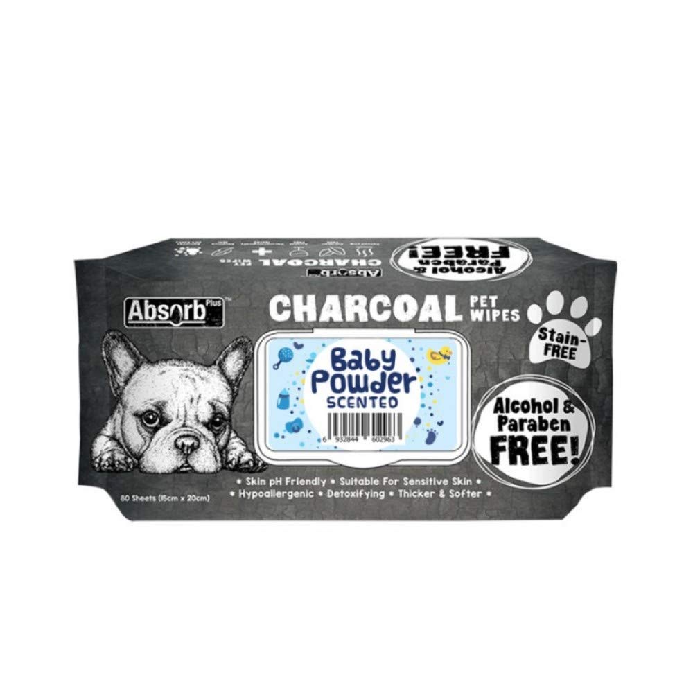 Absolute Pet Absorb Plus Charcoal Wipes Baby Powder 80 Sheets