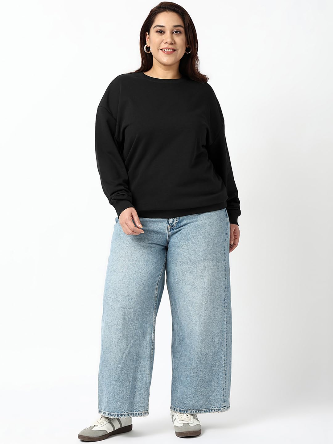 Bewakoof Bluza damska, jednokolorowa bluza oversize, długi rękaw, okrągły dekolt, frotte, duży rozmiar