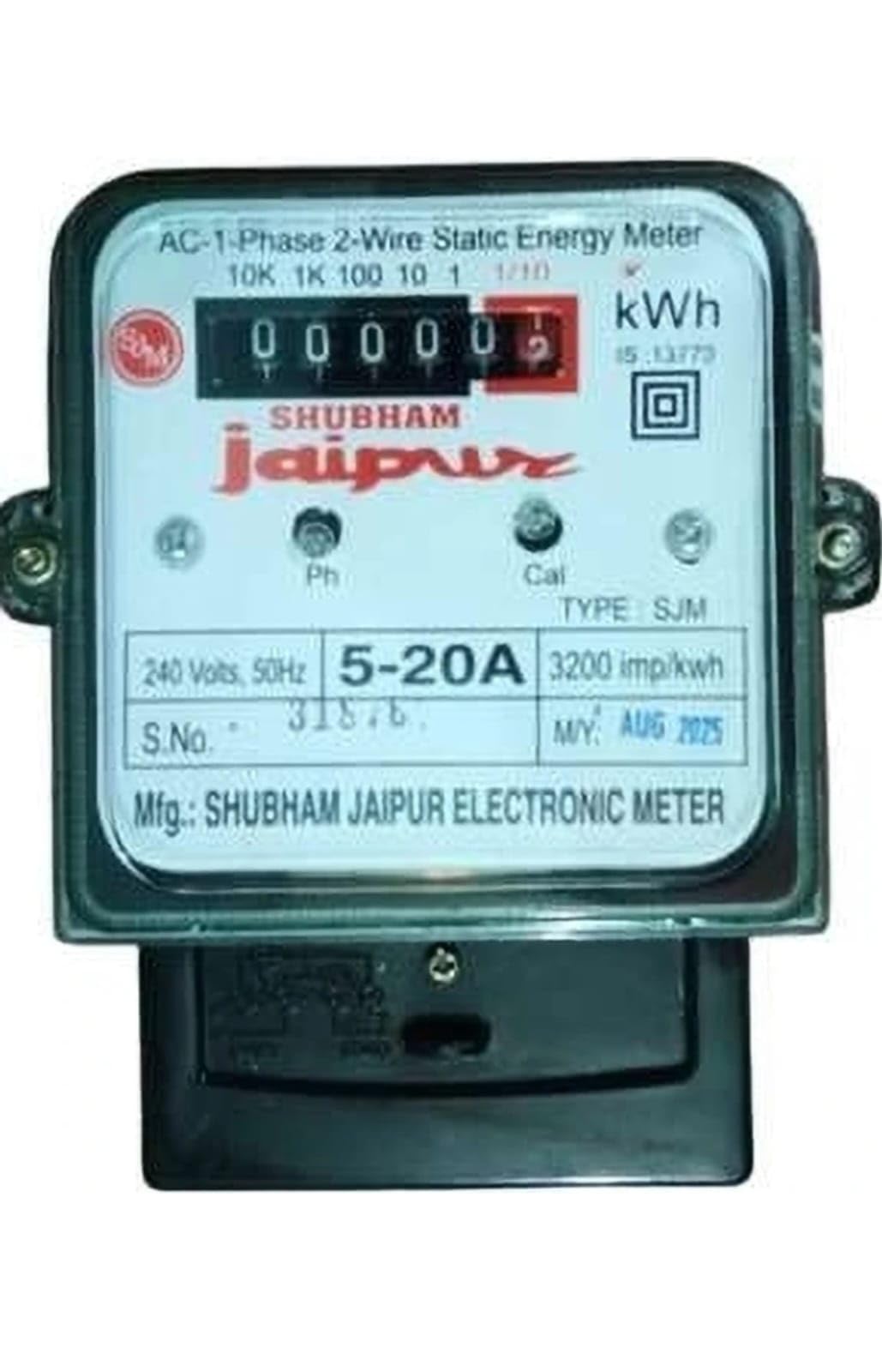 Home Sub Meter | Single Phase 2-Wire Static Energy Meter | Digital Display, 5-20A, 240V ? Black