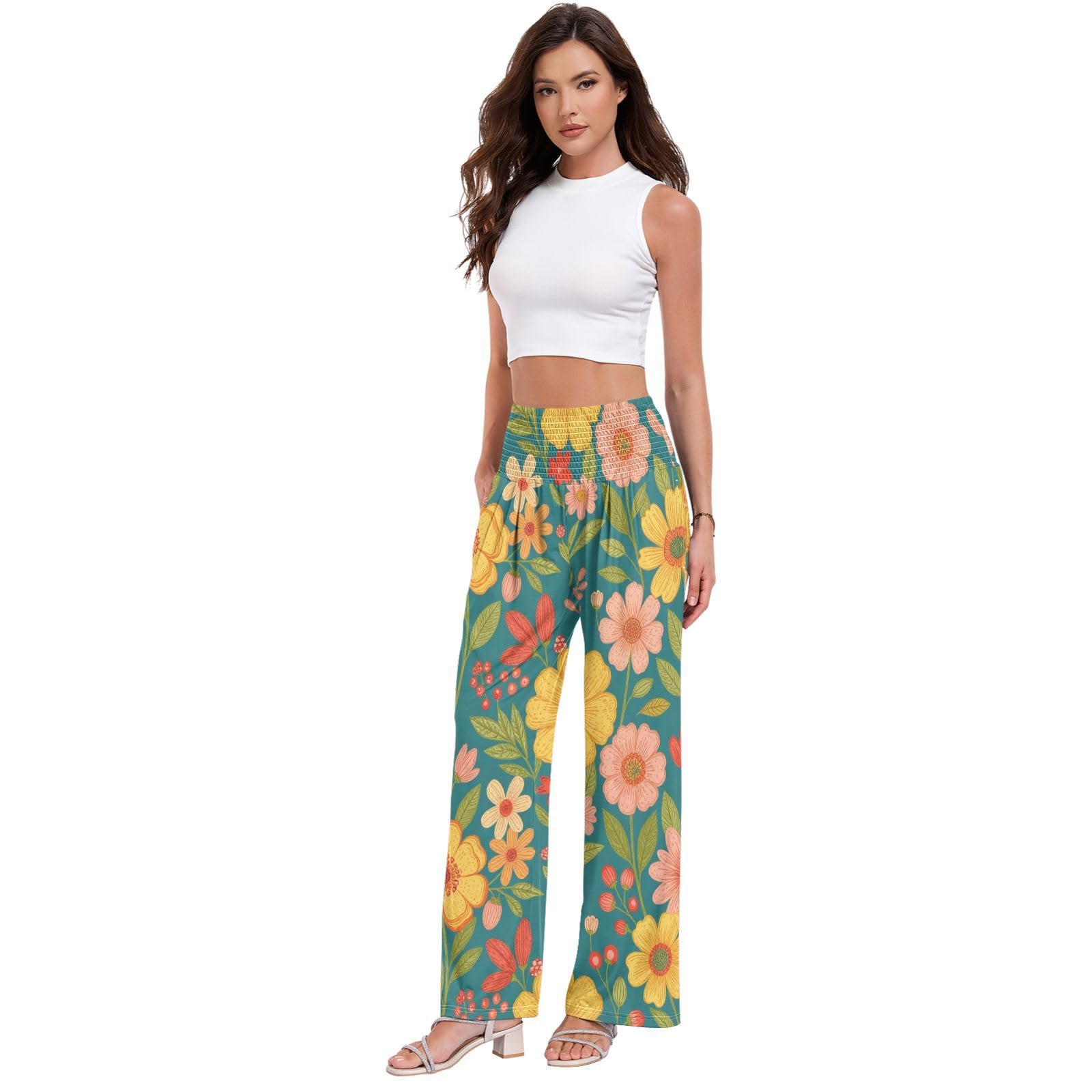 Tropic Bloom damskie spodnie palazzos luźne spodnie do relaksu w domu