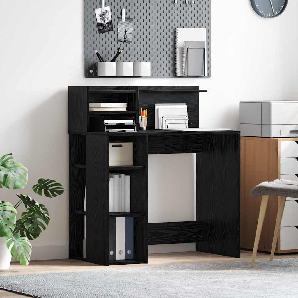 Scrivania da lavoro con scaffale, 90 x 48 x 101,5 cm, in legno, 4 ripiani, per casa, ufficio, camera dei ragazzi, spazio per laptop, PC, monitor, gaming, scrittura
