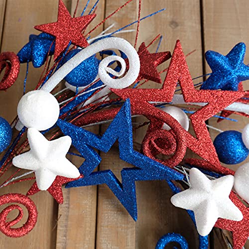 Bibelot 18In Red White Blue Artificial Floral Twig Wreath American Flag Wreath Patriotic Decorations Wreath 4Th Of July Independence Day Flag Day Hanging Decoration (Red White Blue Stars Wreath) #TOP5