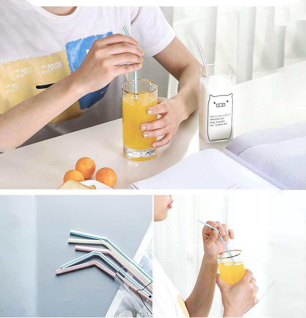 600pcs Plastic Drinking straws, Flexible straws 8" Long, Stripes Multiple Colors Straws ,suitable for various drinks, juice, milk, tea, cocktails, parties, daily use (600pcs) : Health & Household