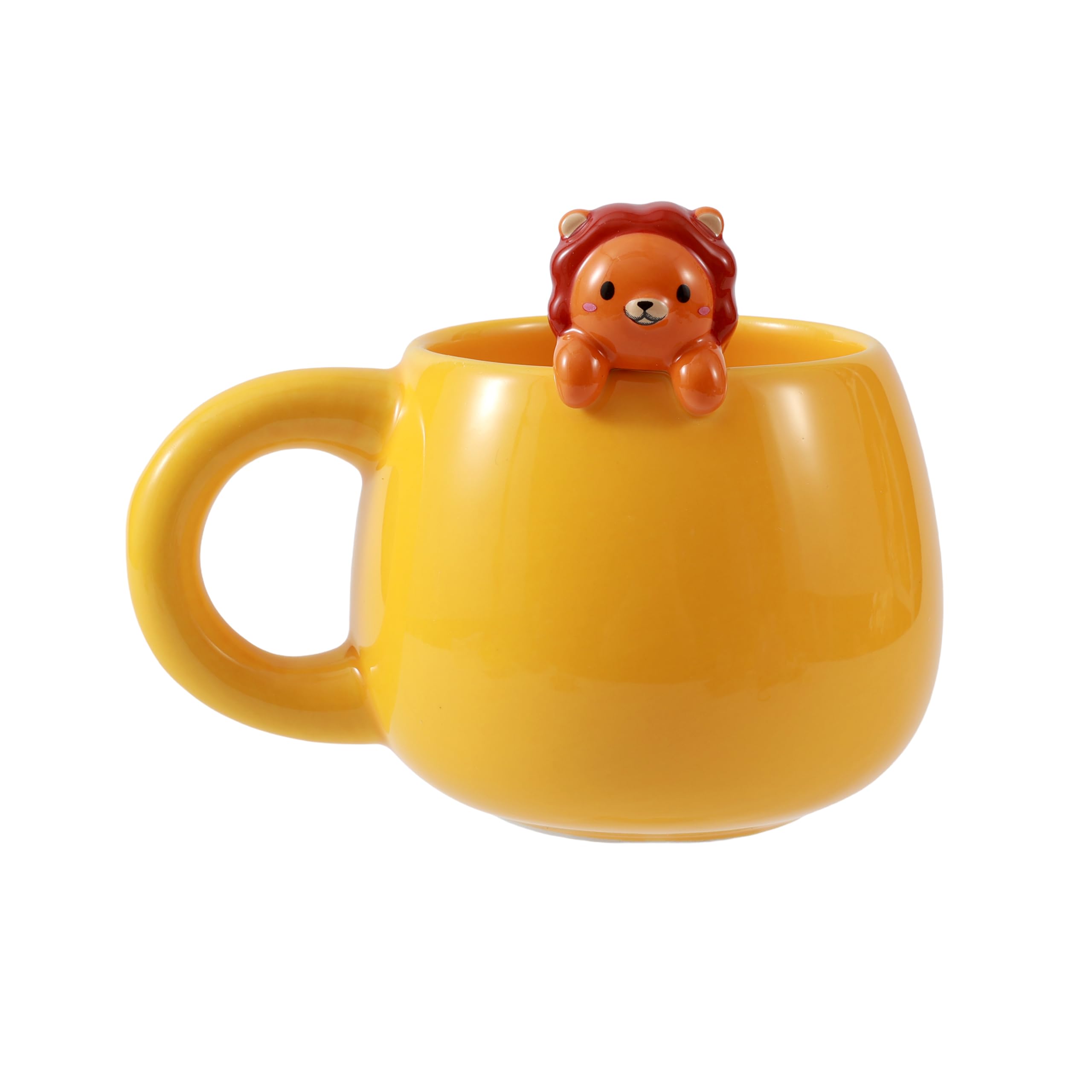 I-TOTAL® - Ceramic Mug with Ceramic Animal on the Edge, Tea or Coffee Mug 450 ml (Lion)