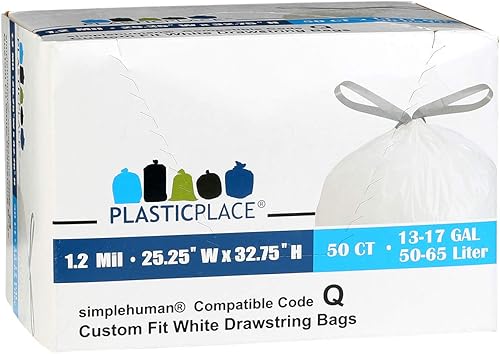 Miniatura 5 de Plasticplace Bolsas de basura de ajuste personalizado, compatibles con Simplehuman Code Q (50 unidades), forros de basura con cordón de 13 a 17