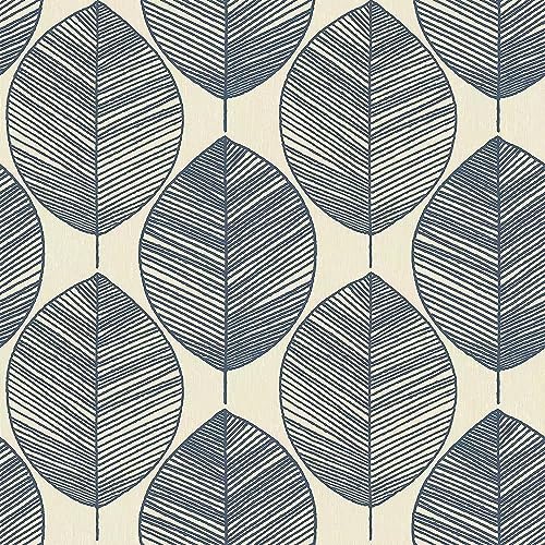 Leaves Blue Wallpaper - Grey Modern Contemporary Floral Leaf Feature Wall - Paste The Wall Textured