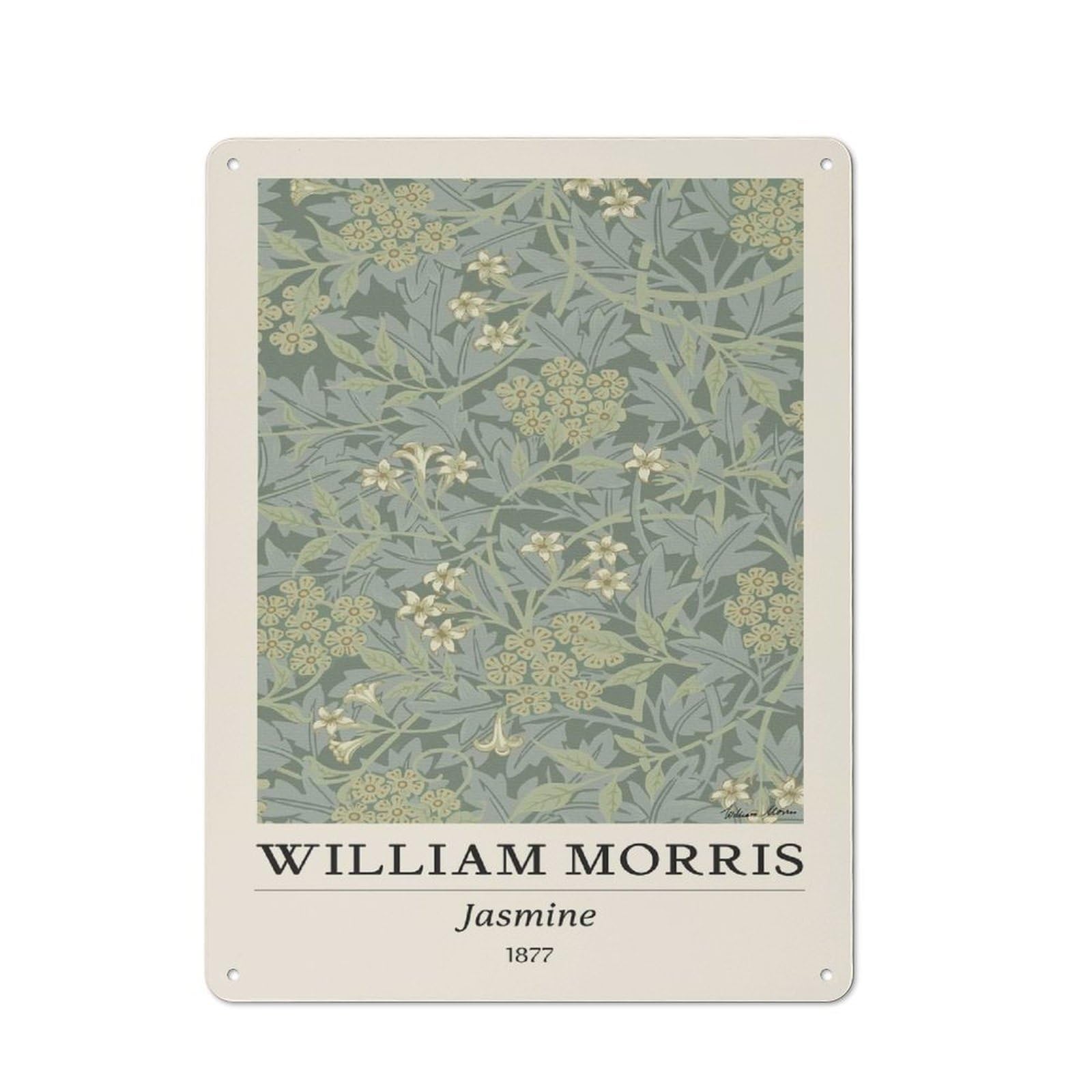 Junmoney Style-17 Retro Metal Wall Sign 40X30cm Featuring William Morris Jasmine Flower For Garage Wall, For Garage, Workshop And Man Cave Decoration