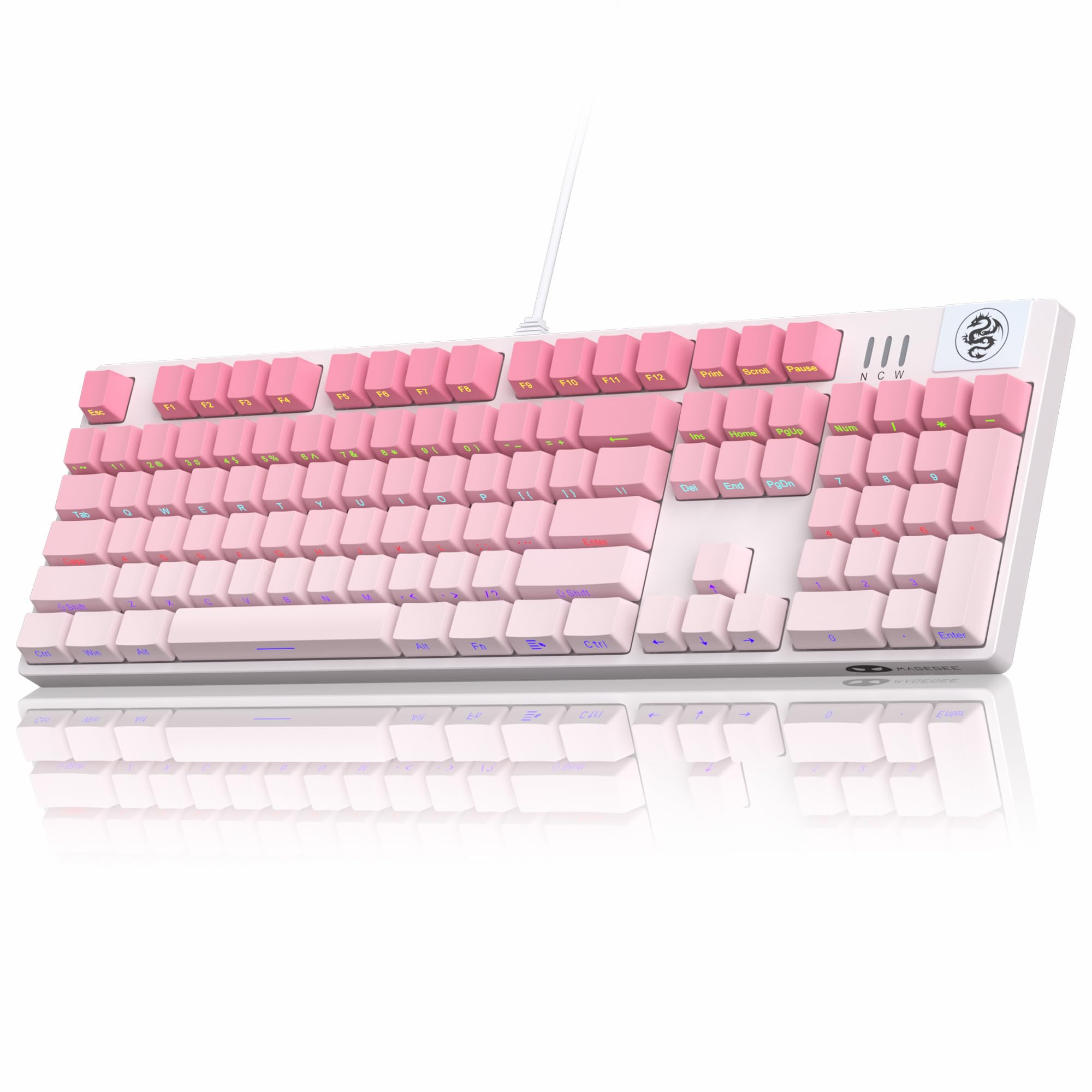 MageGee MK-Storm Mechanical Gaming Keyboard, 104 Keys Wired Light Up Keyboard with Linear Red Switch, RGB Backlit, Side-Printed Keycaps, N-Key Rollover for Laptop, Desktop, PC (Gradient Pink)