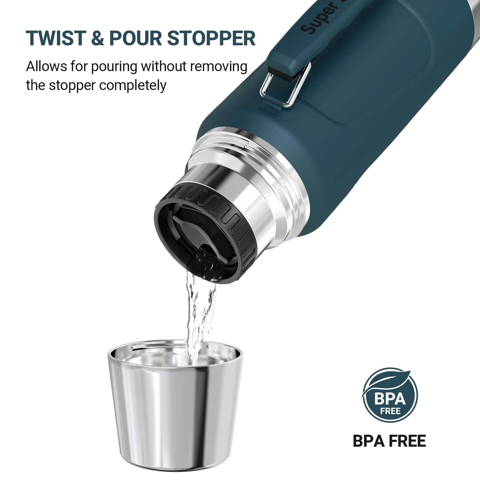 Super Sparrow Stainless Steel Water Bottle - 1500ml - Wide Mouth Vacuum Insulated Flask - BPA-Free ThermosBottle - Leakproof Lid Doubles as Cup - Image 3