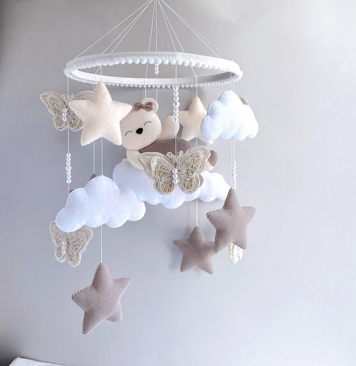 Baby mobile Montessori Giostrina lettino per neonato Carillon giostrina musicale in feltro, idea regalo neonato baby shower