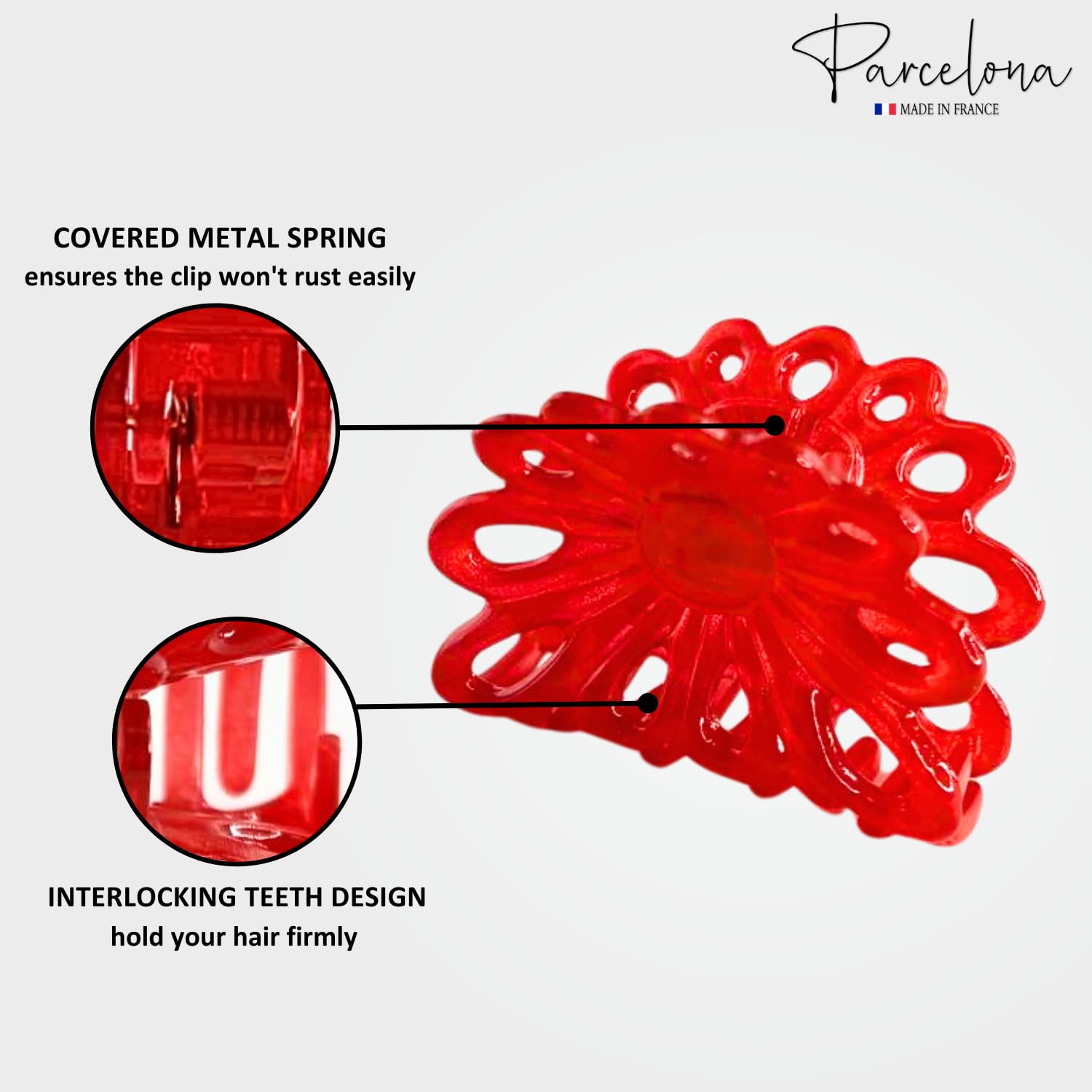 Parcelona French Plume Hair Claw Small Celluloid Jaw Clip Clamp Clutcher Red Flower Shape Accessories for Women- 2 inches