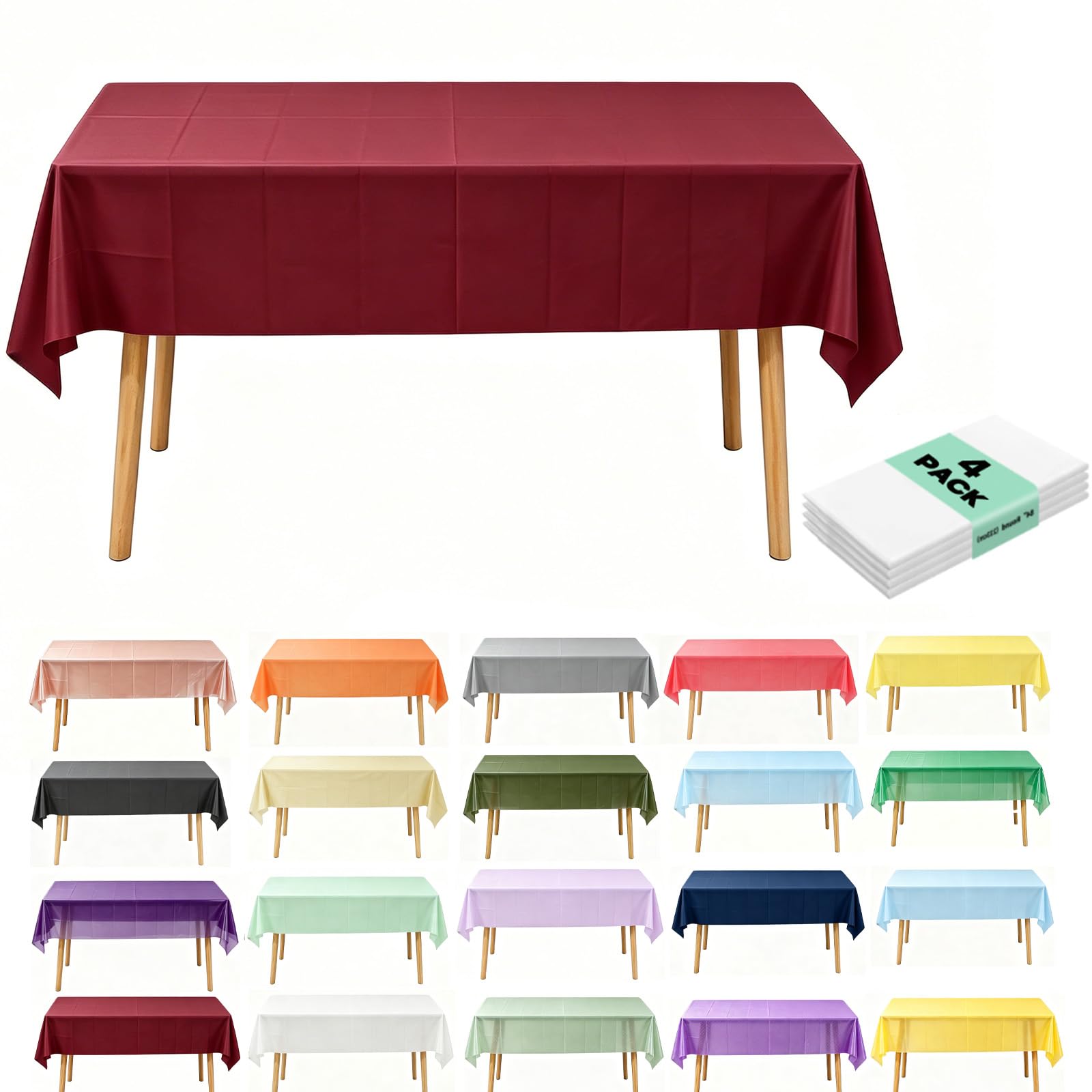 4Pack Plastic Wine Red Table cloths Party for Rectangle Table, Decorative Paper Tablecloth for Parties Disposable, 137x274cm Wine Red Parties Decoration Tables Cover for Picnic,Wedding,Birthday