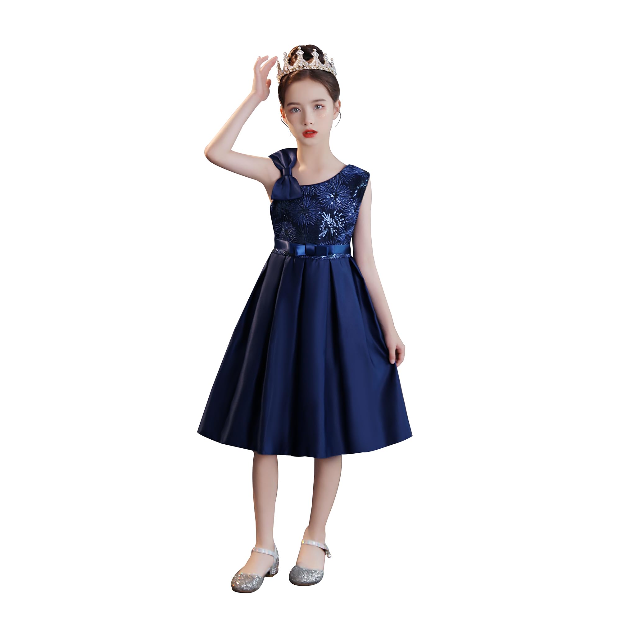 Cichic Girls Dress for Party 2-10 Years Flower Girl Wedding Dress Elegant Kids Formal Dress (2-3 Years, Blue Sequin)