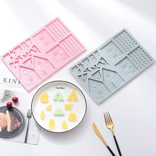 Miniatura 5 de Molde de silicona para pastel de Navidad, molde de chocolate para casa de Navidad, 2 piezas de 16 cavidades, herramientas de hornear de pan de