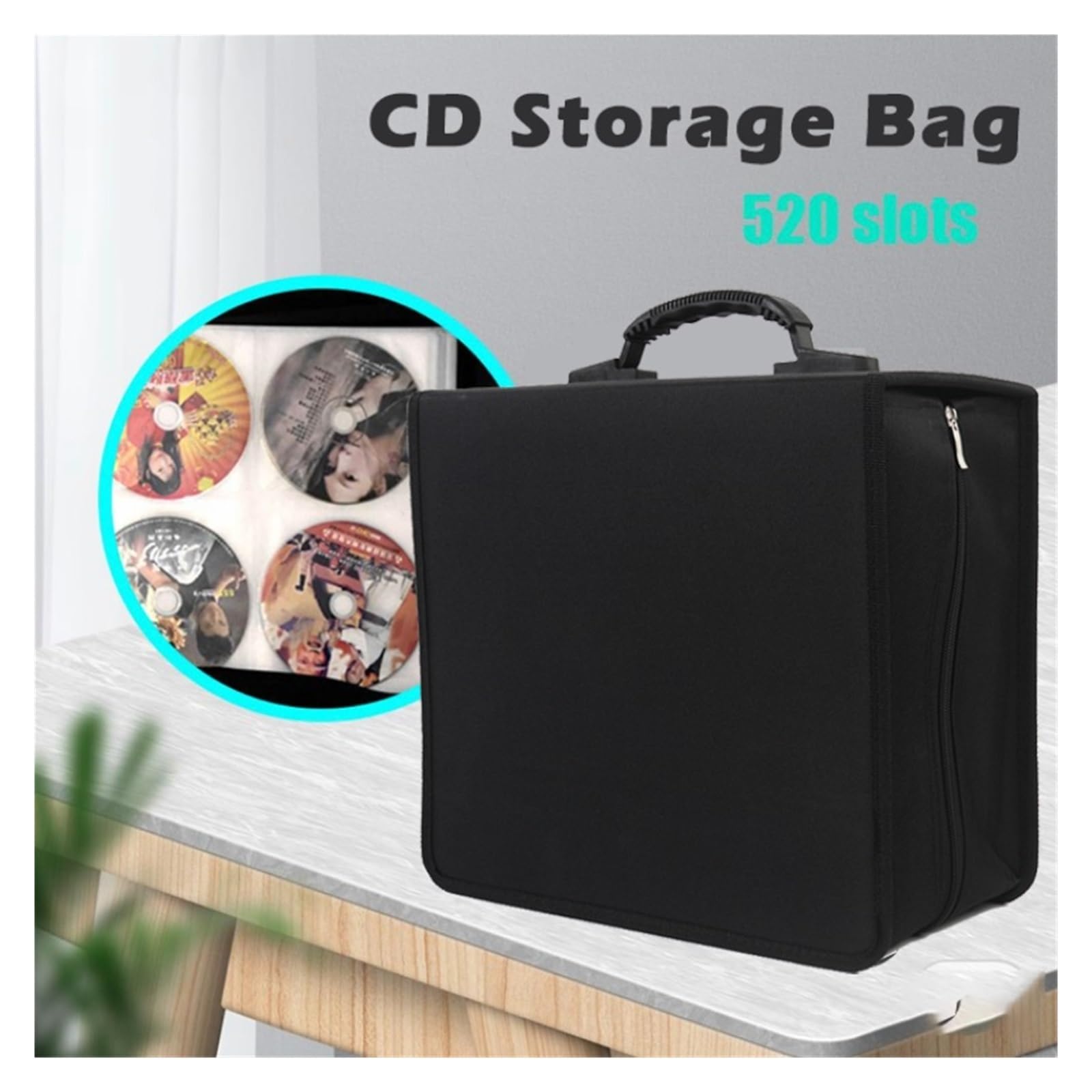 Bolsa para Guardar DVD Bolsa de Almacenamiento CD Tela Oxford for Viajes en Coche, Organizador DVD Capacidad 520, Estuche Grande portátil, protección contra arañazos