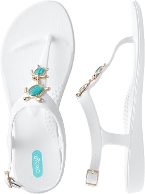 Oka-B Womens Carson Tess Gold Sea Turtle Thong T-Strap Sandal