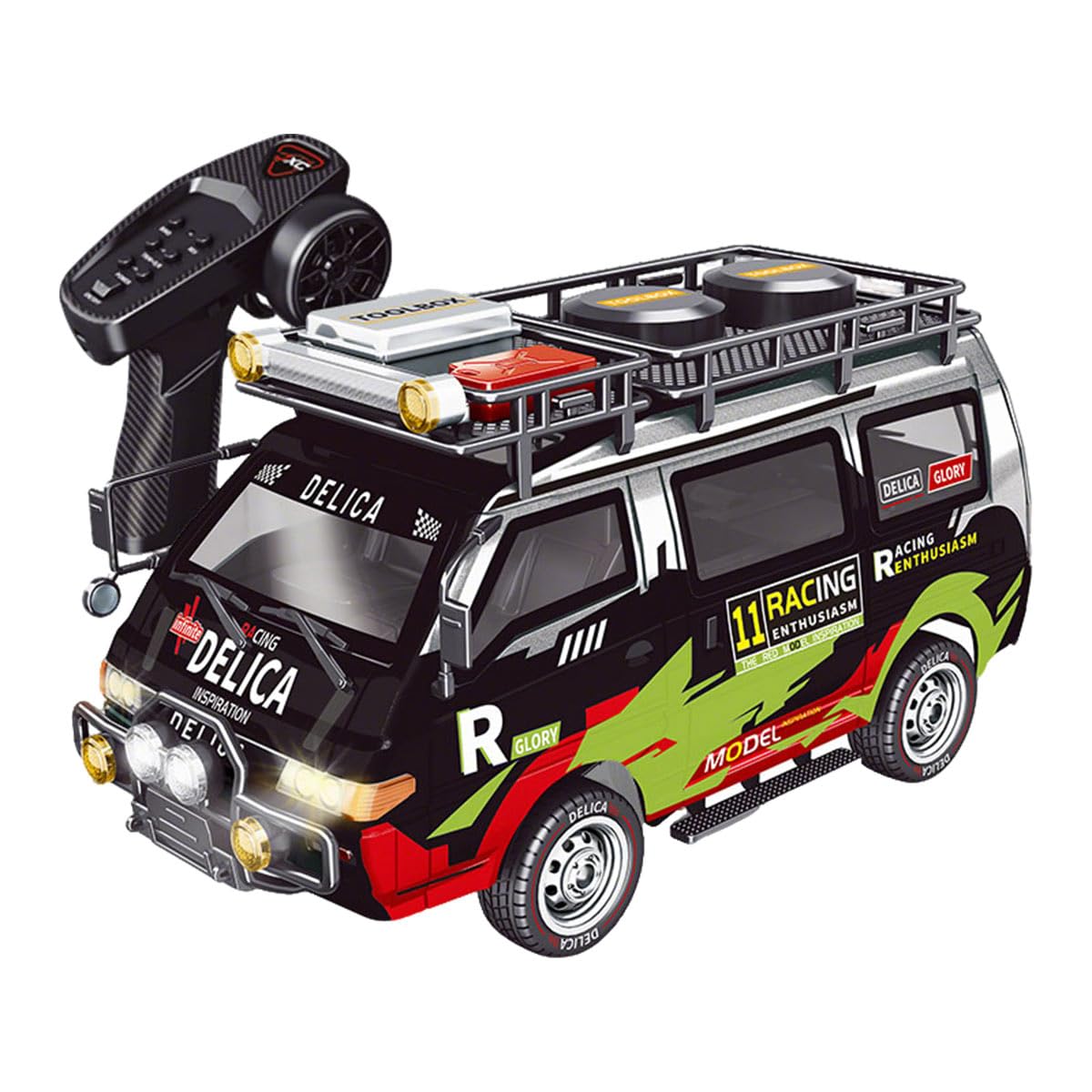 Skala 1/24 RC Drift Car, 2,4 G 4WD w pełni proporcjonalny synchroniczny RC Van samochód z regulowaną prędkością i światłami LED, prezent dla fanów pojazdów (wersja RTR)
