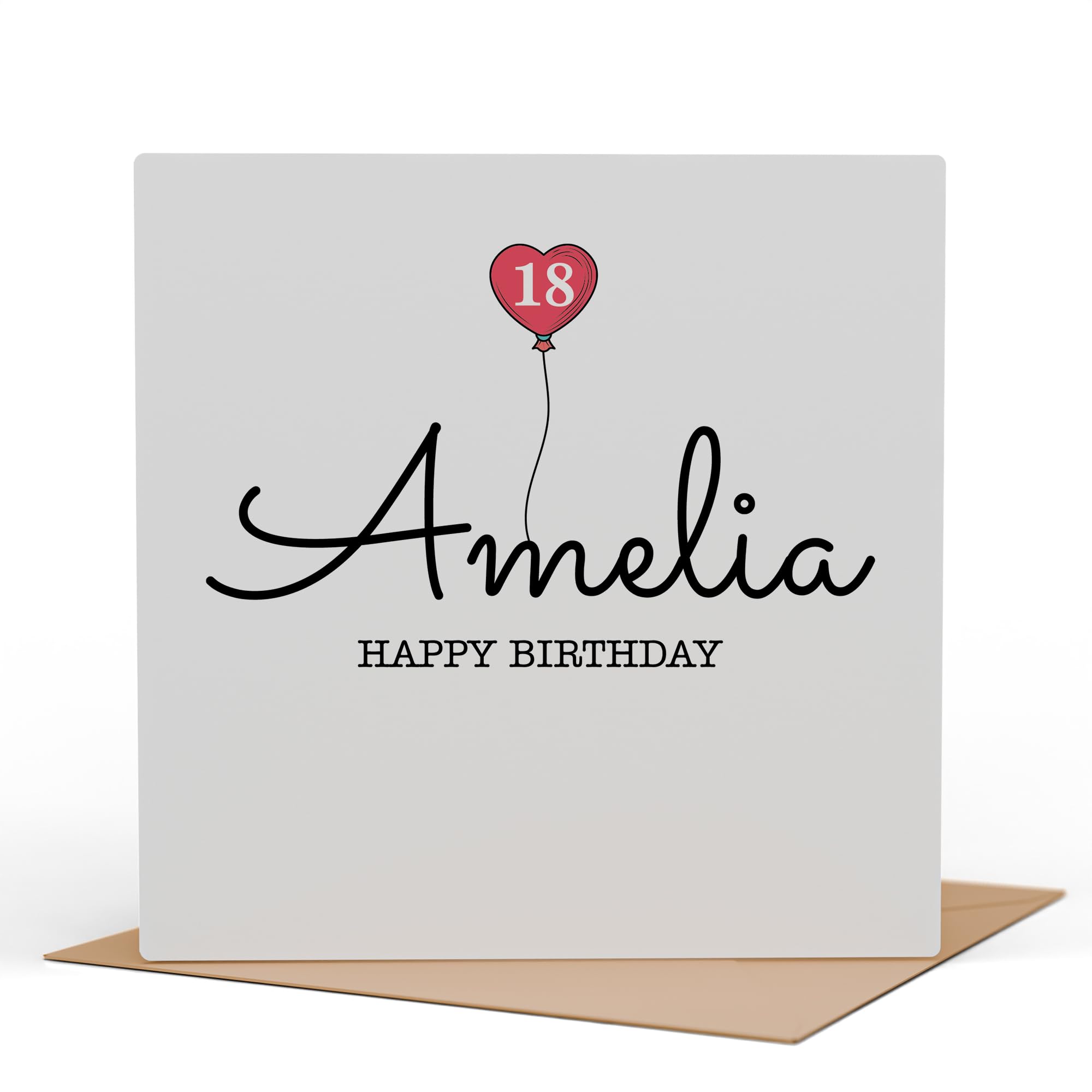 Personalized Birthday Card with Custom Name and Age Balloon, 9 Balloon Color Options, Add Your Own Message, for Kids, Girls, Boys, Men, Women