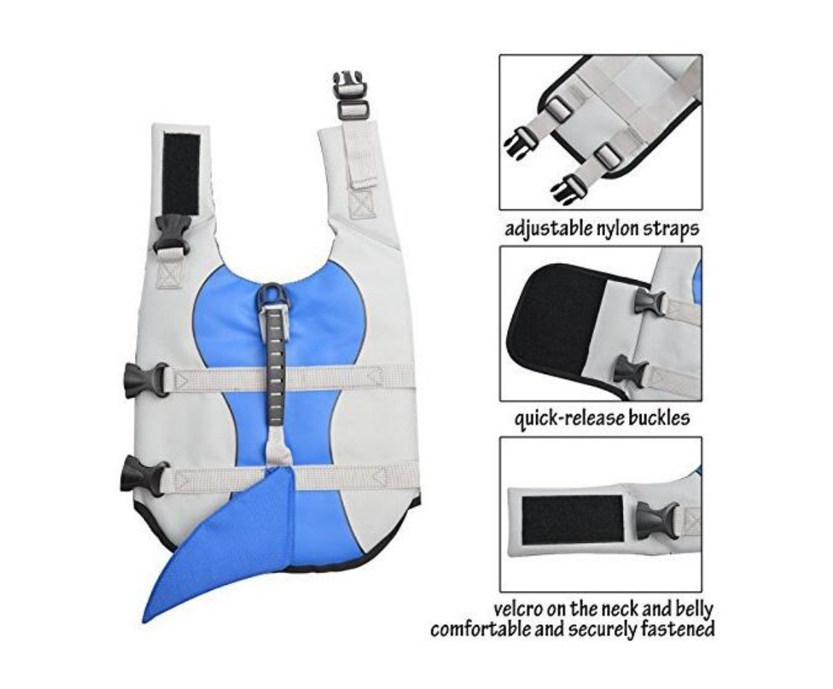 Gilet de sauvetage professionnel pour animal domestique avec poignée pour le levage et le cosplay (M, sirène)