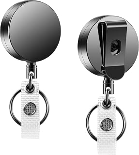 2 Pack Heavy Duty Badge Reel, Retractable Badge Clip,Upgrade Retractable Badge Holders,Premium Heavy Duty Metal ID Badge Holder with Belt Clip Key Ring for Name Card Keychain (2)