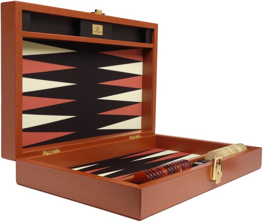 Zaza & Sacci Backgammon Board Game Set - (16" Leather/Microfiber Case) - Brown