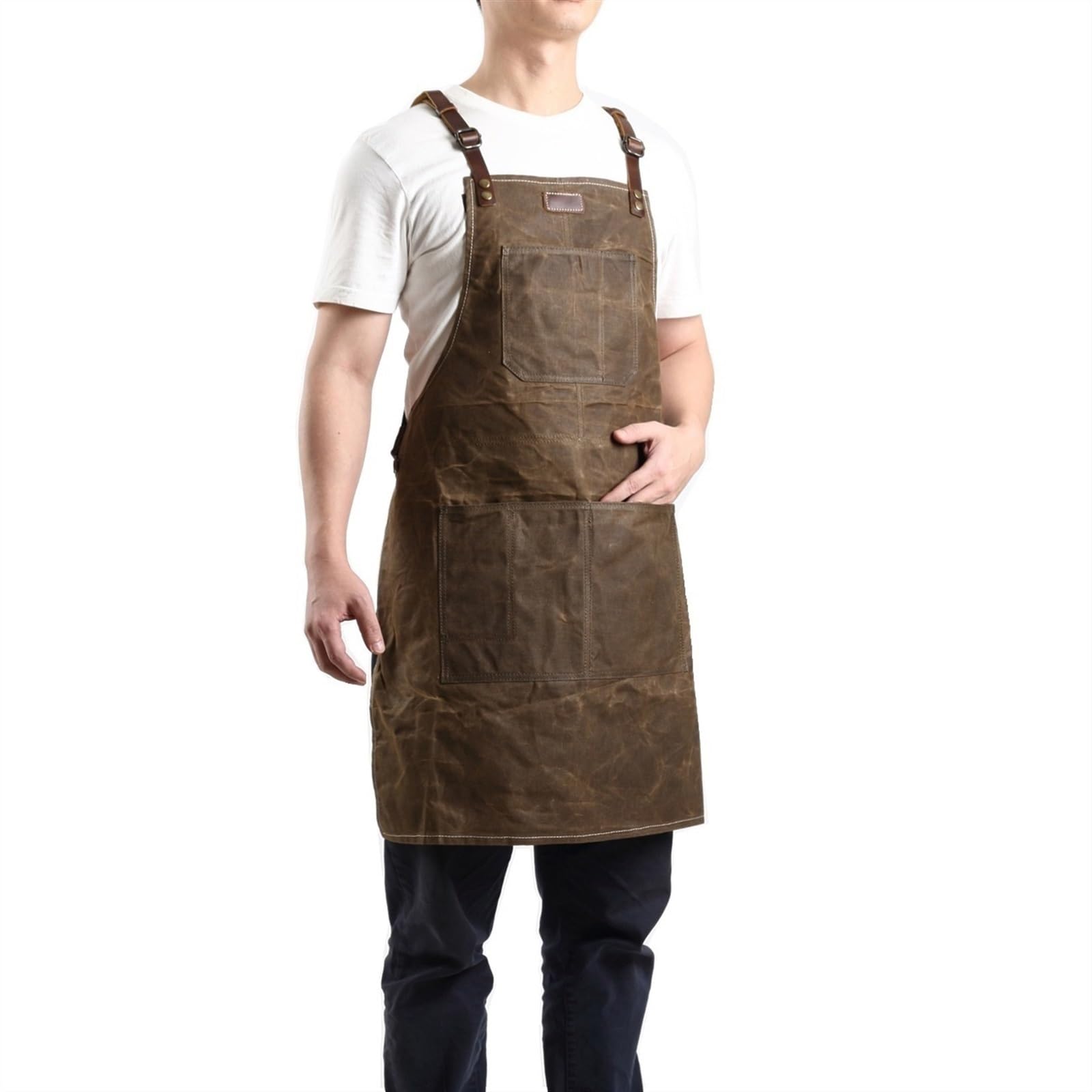 Holzschürze, Werkzeugschürze, Arbeitsschürze Werkzeugschürze Ölwachs Canvas mit Lederschürze Gartenschürzen Werkzeug Grill Friseur Schreiner Maler Handwerker Kleidung mit Werkzeugtaschen