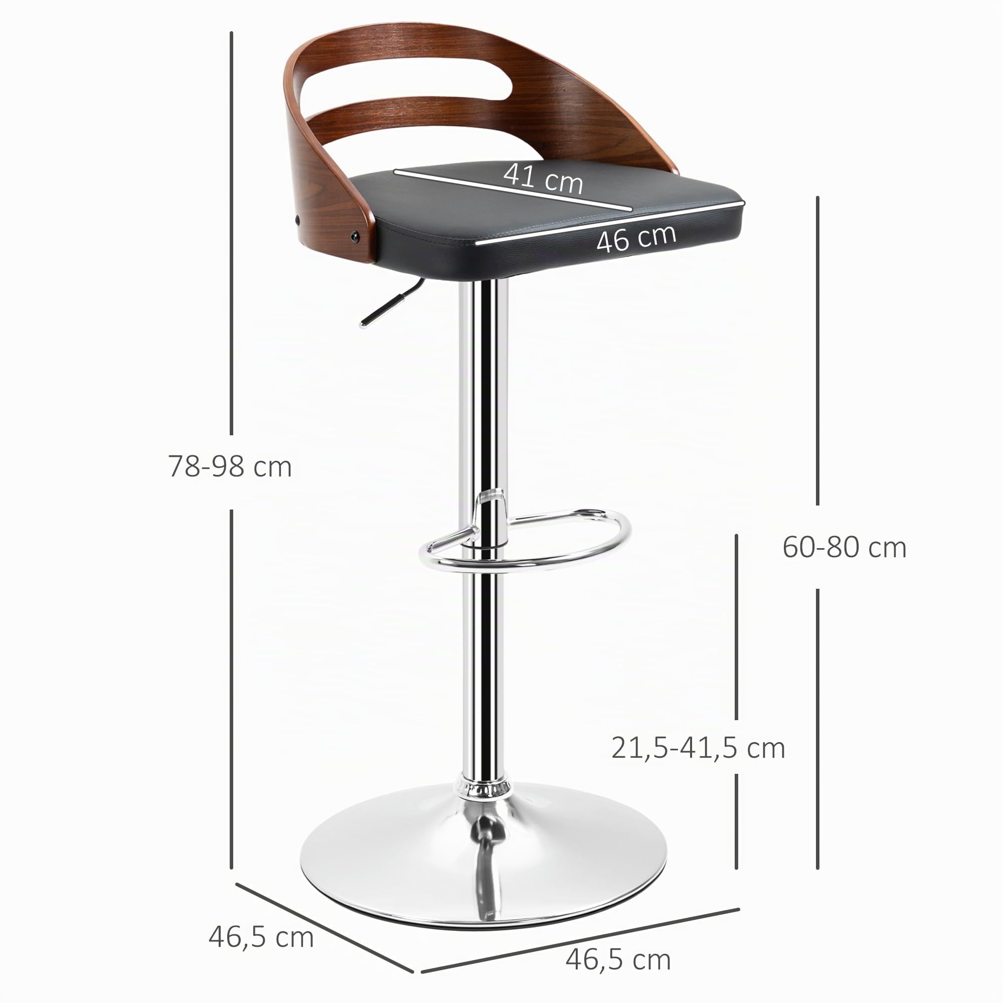 HOMCOM Lot de 2 Tabourets de Bar Design Contemporain Noir Bois