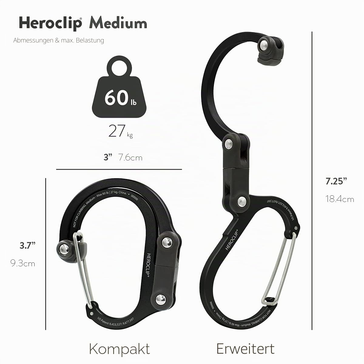 Gear AID HEROCLIP 360° Swivel Carabiner Gear Clip and Hook (Medium) for Camping, Backpack, Suitcases and Garage Organization