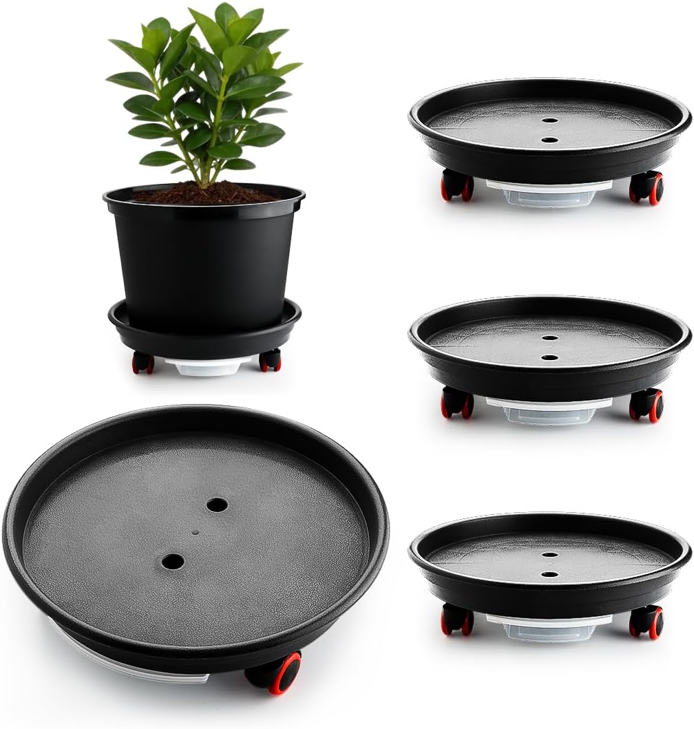 4 Pack 13.5 Inch Plant Caddy with Wheels,Rolling Plant Stand with Removable Drainage Tray,No Brake Plant Dolly for Medium Pots,Indoor Outdoor Use(Gray)