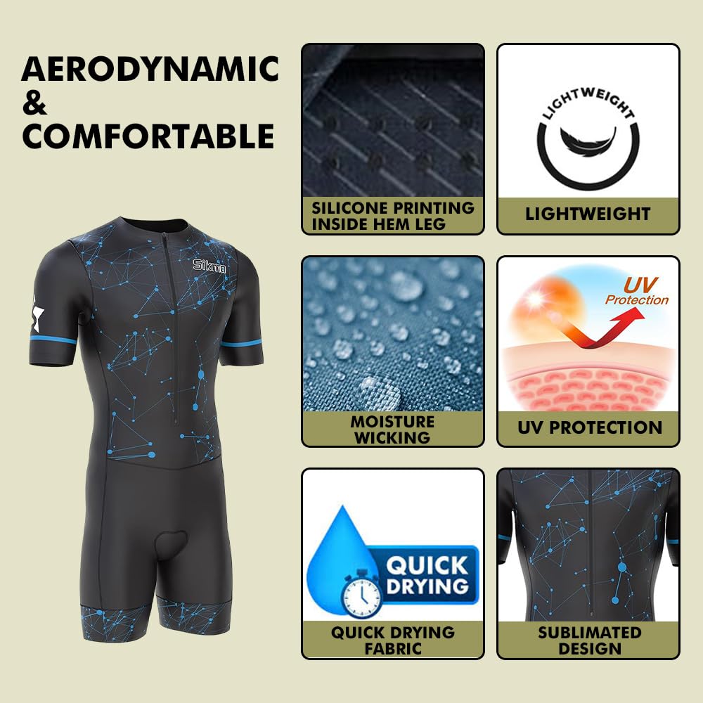 Tuta da ciclismo da uomo, con imbottitura in gel, monopezzo, design sublimato